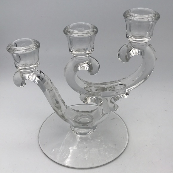 VTG Pair Fostoria Century Crystal 3 Light Candleholders - Picture 2 of 7